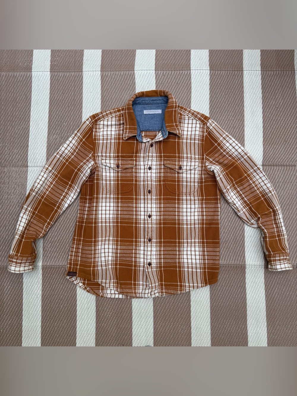 Outerknown Brown and White Plaid Button-Down Shirt